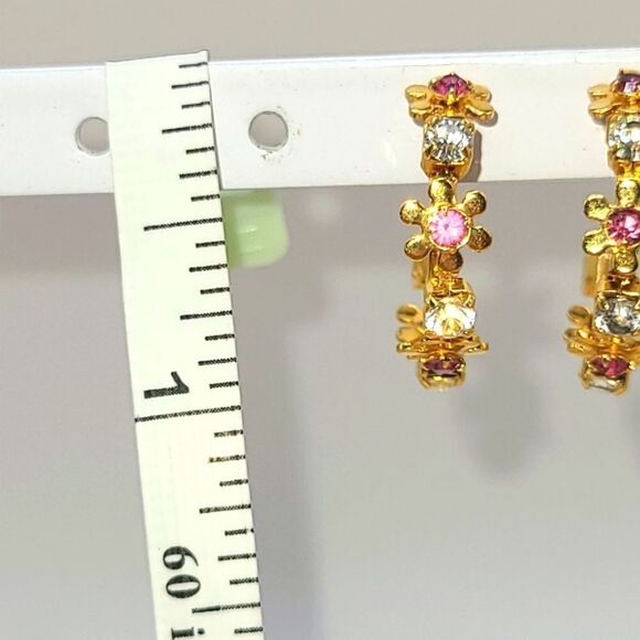 Floral Gold and Pink Hoop Earrings - Picture 4 of 4